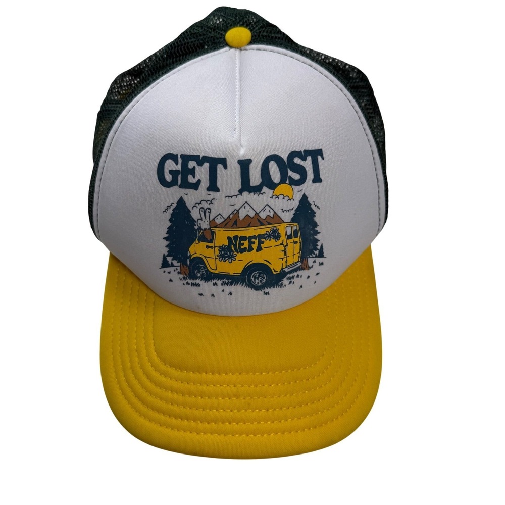Neff Get Lost Trucker Hat Yellow White Green‎ Mesh Snapback Van Graphic Cap